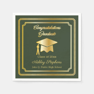 Elegant Gold Green Grad Cap Class of 2023 Napkin
