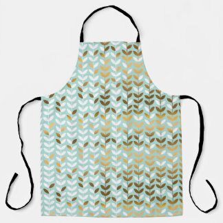 Elegant Gold Green Leaf Pattern Apron
