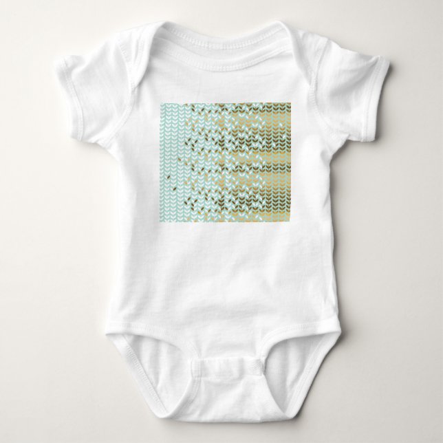 Elegant Gold Green Leaf Pattern Baby Bodysuit (Front)