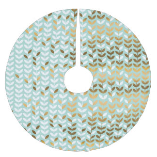 Elegant Gold Green Leaf Pattern Brushed Polyester Tree Skirt