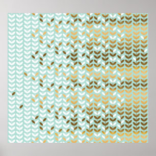 Elegant Gold Green Leaf Pattern Poster