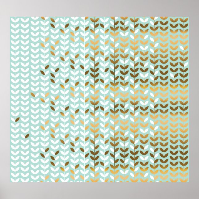 Elegant Gold Green Leaf Pattern Poster (Front)
