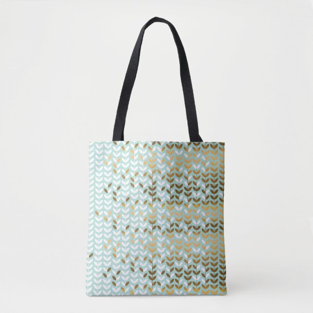Elegant Gold Green Leaf Pattern Tote Bag (Front)