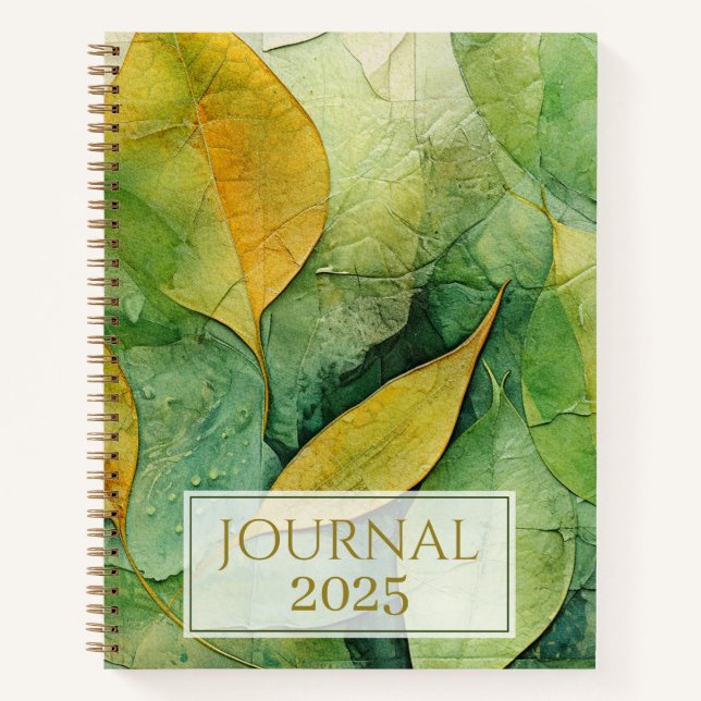 Elegant Gold Green Leaves 2025 Journal (Front)