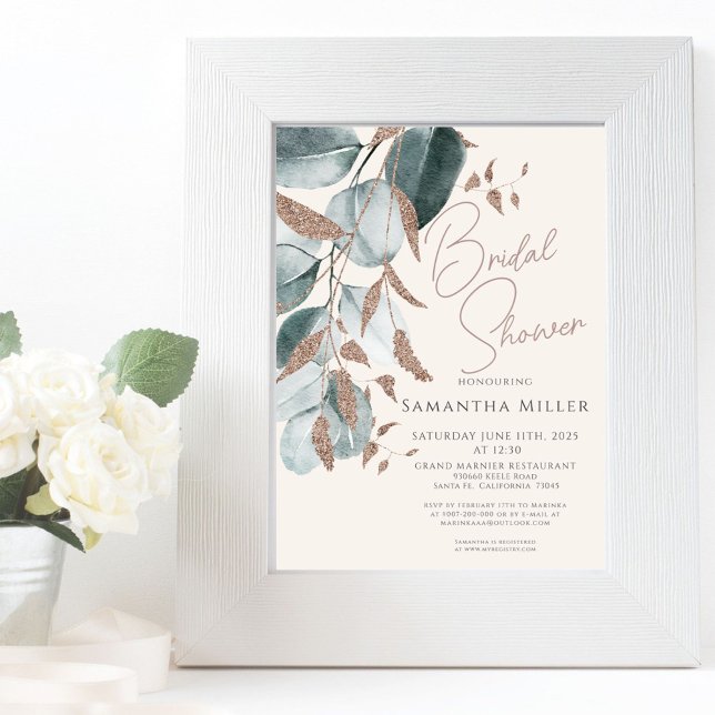 Elegant Gold Green Leaves Bridal Shower Invitation (Creator Uploaded)