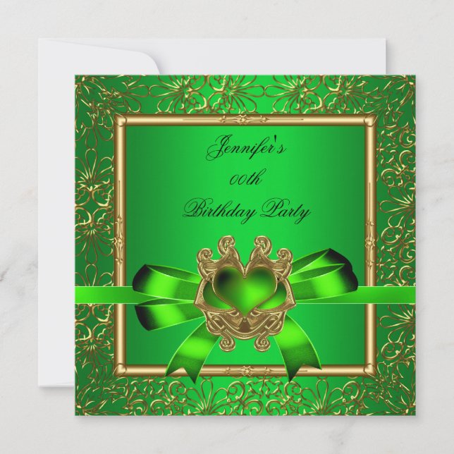 Elegant Gold Green Lime Jewel Birthday Party Invitation (Front)