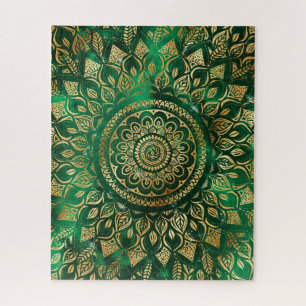 Elegant Gold Green Mandala Floral  Jigsaw Puzzle