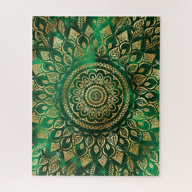 Elegant Gold Green Mandala Floral  Jigsaw Puzzle (Vertical)
