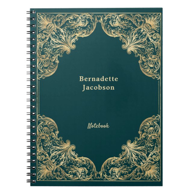 Elegant Gold Green Minimalist Personalised Notebook (Front)