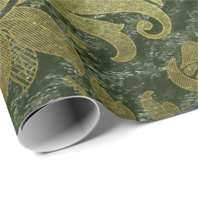 Elegant gold green royal damask floral pattern wrapping paper (Roll Corner)
