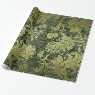 Elegant gold green royal damask floral pattern wrapping paper