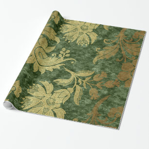 Elegant gold green royal damask floral pattern wrapping paper