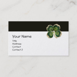 ELEGANT GOLD GREEN SHAMROCK JEWEL WITH PEARLS BUSINESS CARD