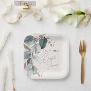Elegant Gold Green Sparkline Leaves Bridal Shower Paper Plate