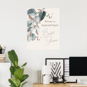 Elegant Gold Green Sparkling Leaves Bridal Shower  Poster