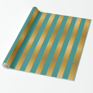Elegant Gold Green Striped Holiday Wrapping Paper