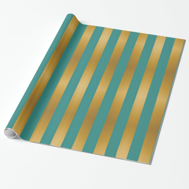 Elegant Gold Green Striped Holiday Wrapping Paper (Unrolled)