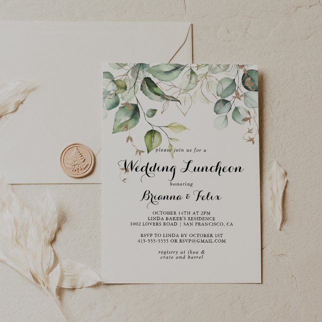 Elegant Gold Green Wedding Luncheon Bridal Shower Invitation (Creator Uploaded)