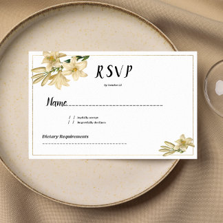 Elegant gold green white lily flower RSVP Invitation