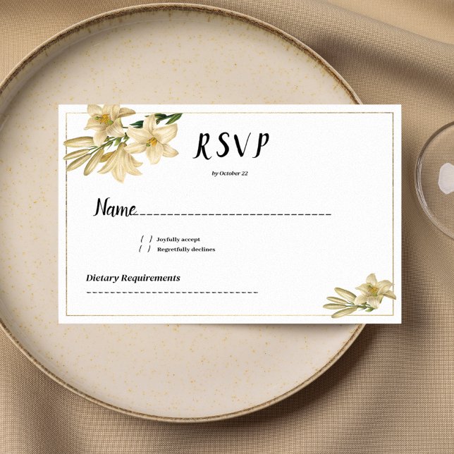 Elegant gold green white lily flower RSVP Invitation (Elegant gold green white lily flower RSVP)