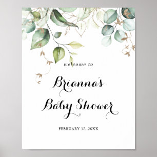 Elegant Gold Greenery Baby Shower Welcome Poster