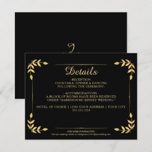Elegant Gold Greenery Black Wedding Details Invitation