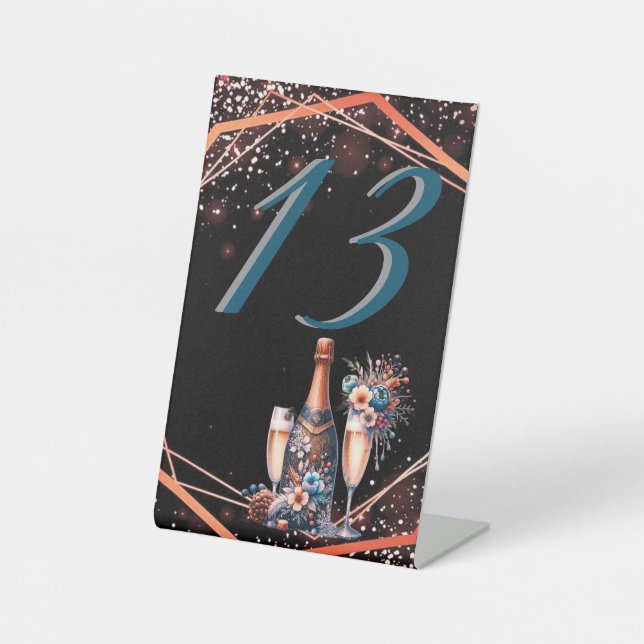 Elegant Gold Greenery Botanical Wedding Table Numb Pedestal Sign (Front)