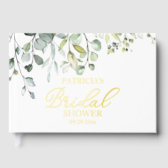 Elegant Gold Greenery Bridal Shower  Guest Book (Front)