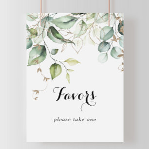 Elegant Gold Greenery Calligraphy Favours Sign