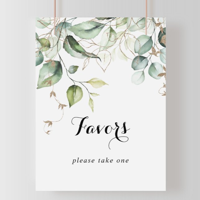 Elegant Gold Greenery Calligraphy Favours Sign (Creator Uploaded)