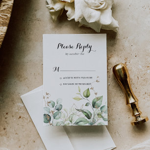 Elegant Gold Greenery Calligraphy RSVP Card