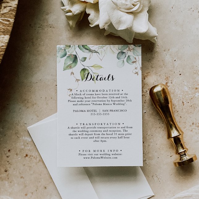 Elegant Gold Greenery Calligraphy Wedding Details Enclosure Card (Creator Uploaded)