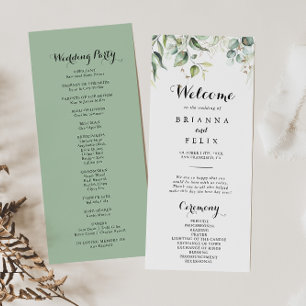 Elegant Gold Greenery Calligraphy Wedding Program Programme