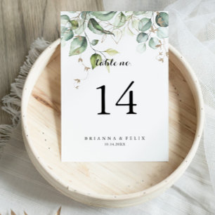 Elegant Gold Greenery Calligraphy Wedding Table Number
