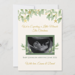 Elegant Gold Greenery Christmas Baby Announcement