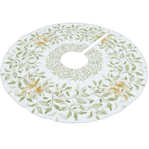 Elegant Gold Greenery Christmas Watercolor Modern Brushed Polyester Tree Skirt