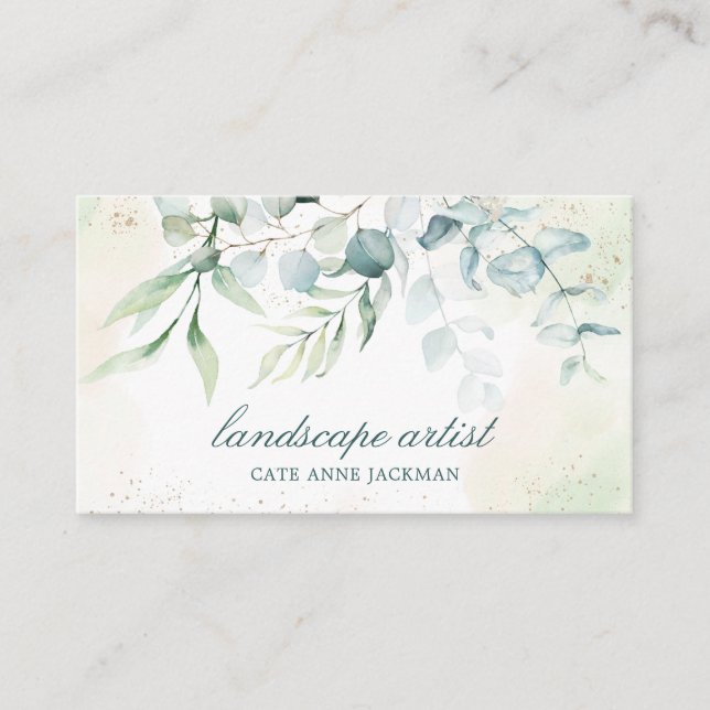 Elegant Gold Greenery Eucalyptus Business Card (Front)