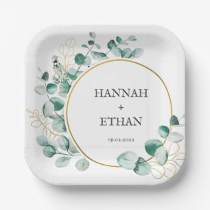 Elegant Gold Greenery Eucalyptus Personalised  Paper Plate