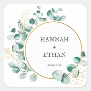 Elegant Gold Greenery Eucalyptus Personalised Square Sticker