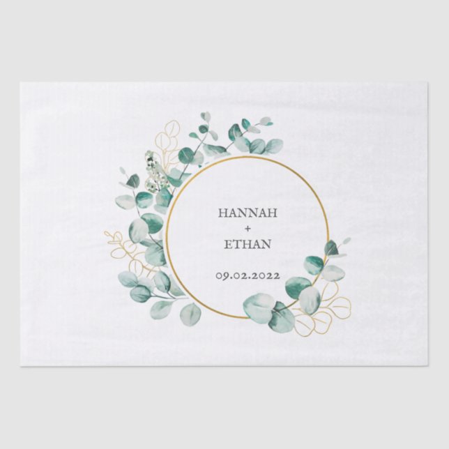 Elegant Gold Greenery Eucalyptus Personalised   Tissue Paper (Front)