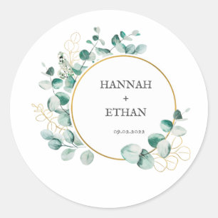 Elegant Gold Greenery Eucalyptus Personalized   Classic Round Sticker