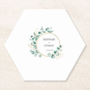 Elegant Gold Greenery Eucalyptus Personalized Paper Coaster
