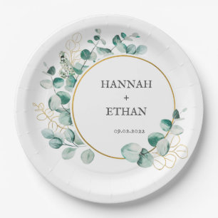 Elegant Gold Greenery Eucalyptus Personalized Paper Plate