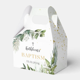 Elegant Gold Greenery Floral Foliage Baptism Favour Box