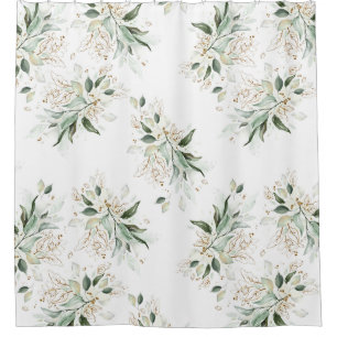 Elegant Gold Greenery Foliage White Modern Shower Curtain