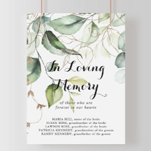 Elegant Gold Greenery In Loving Memory Sign