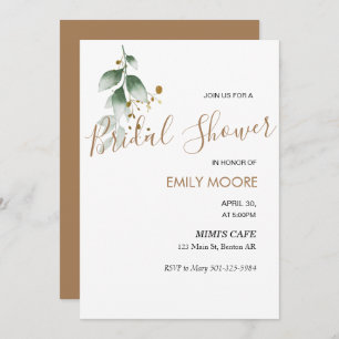 Elegant gold greenery modern bridal invitation