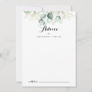 Elegant Gold Greenery Modern Calligraphy Wedding Advice Card