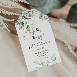 Elegant Gold Greenery Sip Sip Hooray Bridal Shower Gift Tags
