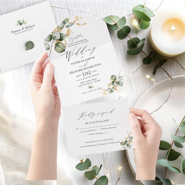 Elegant Gold Greenery Wedding All In One Invitation (Creator Uploaded)